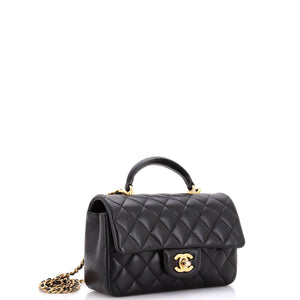 Classic Single Flap Top Handle Bag Quilted Lambskin Mini