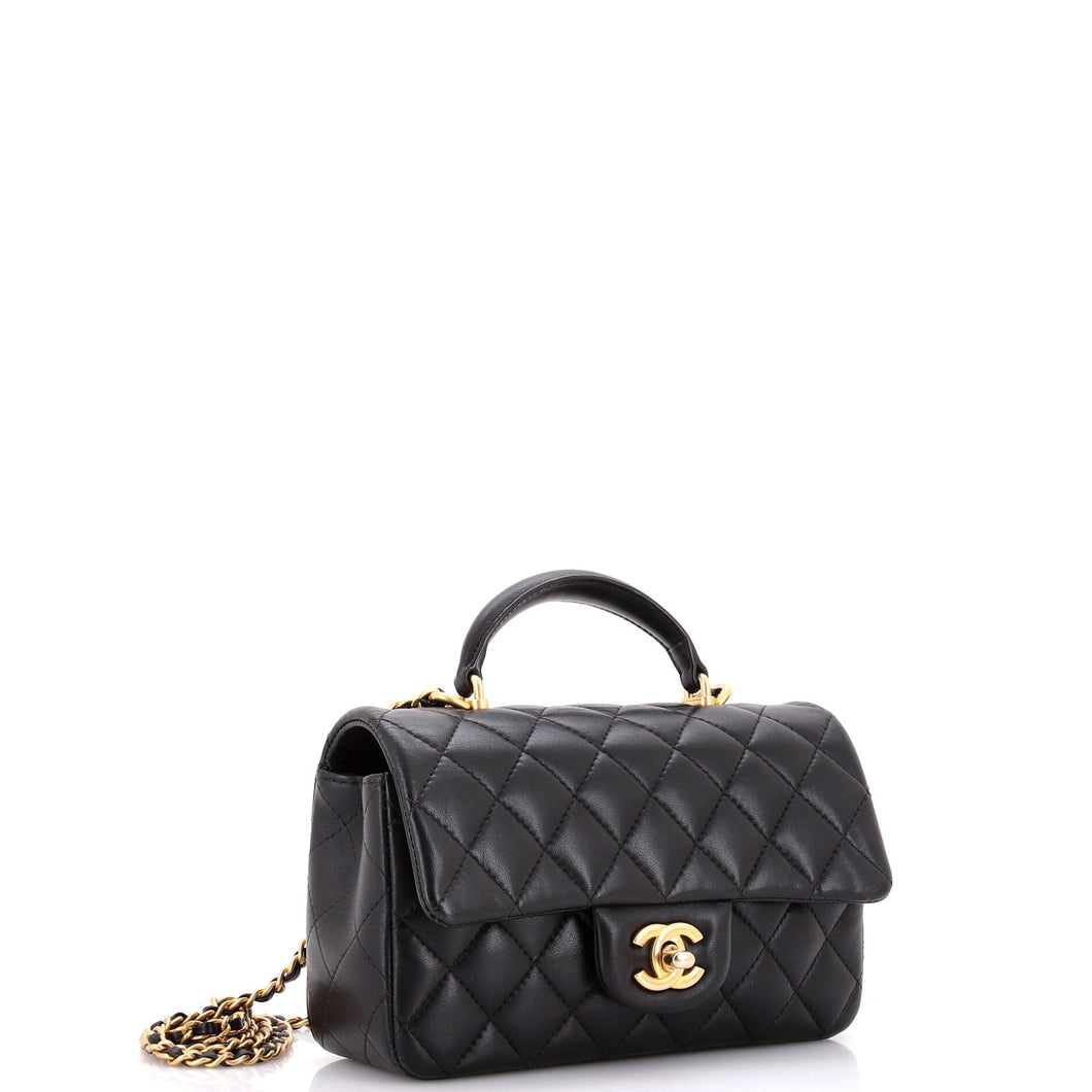 Classic Single Flap Top Handle Bag Quilted Lambskin Mini