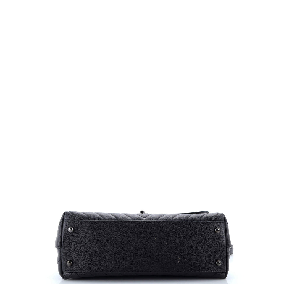 So Black Coco Top Handle Bag Chevron Caviar Small