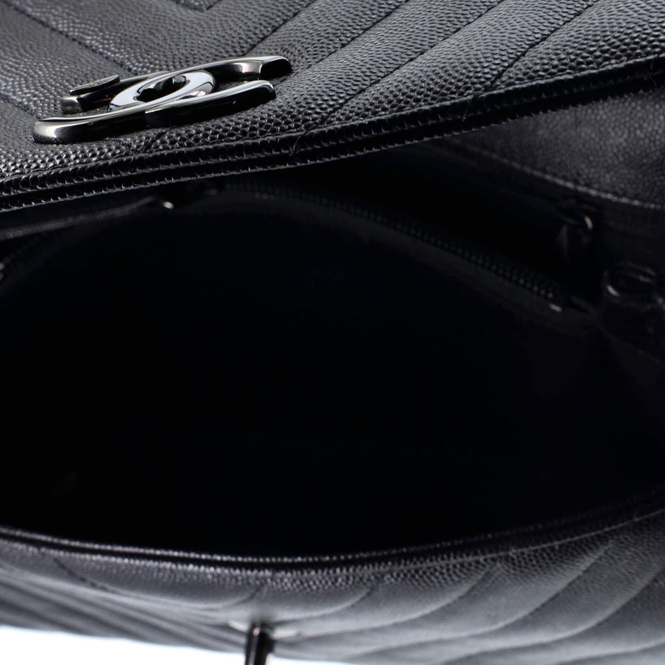 So Black Coco Top Handle Bag Chevron Caviar Small