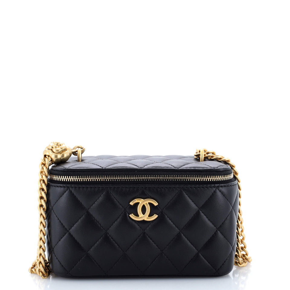 Sweet Camellia Vanity Case with Chain Quilted Lambskin Small