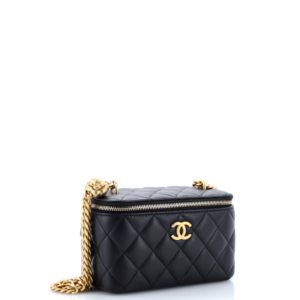 Sweet Camellia Vanity Case with Chain Quilted Lambskin Small