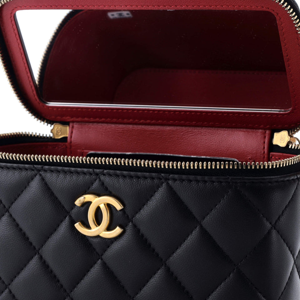 Sweet Camellia Vanity Case with Chain Quilted Lambskin Small