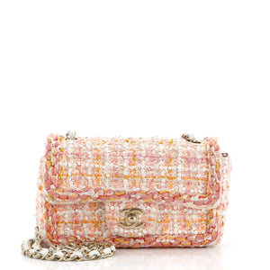 Classic Single Flap Bag Braided Quilted Tweed with Sequins Mini