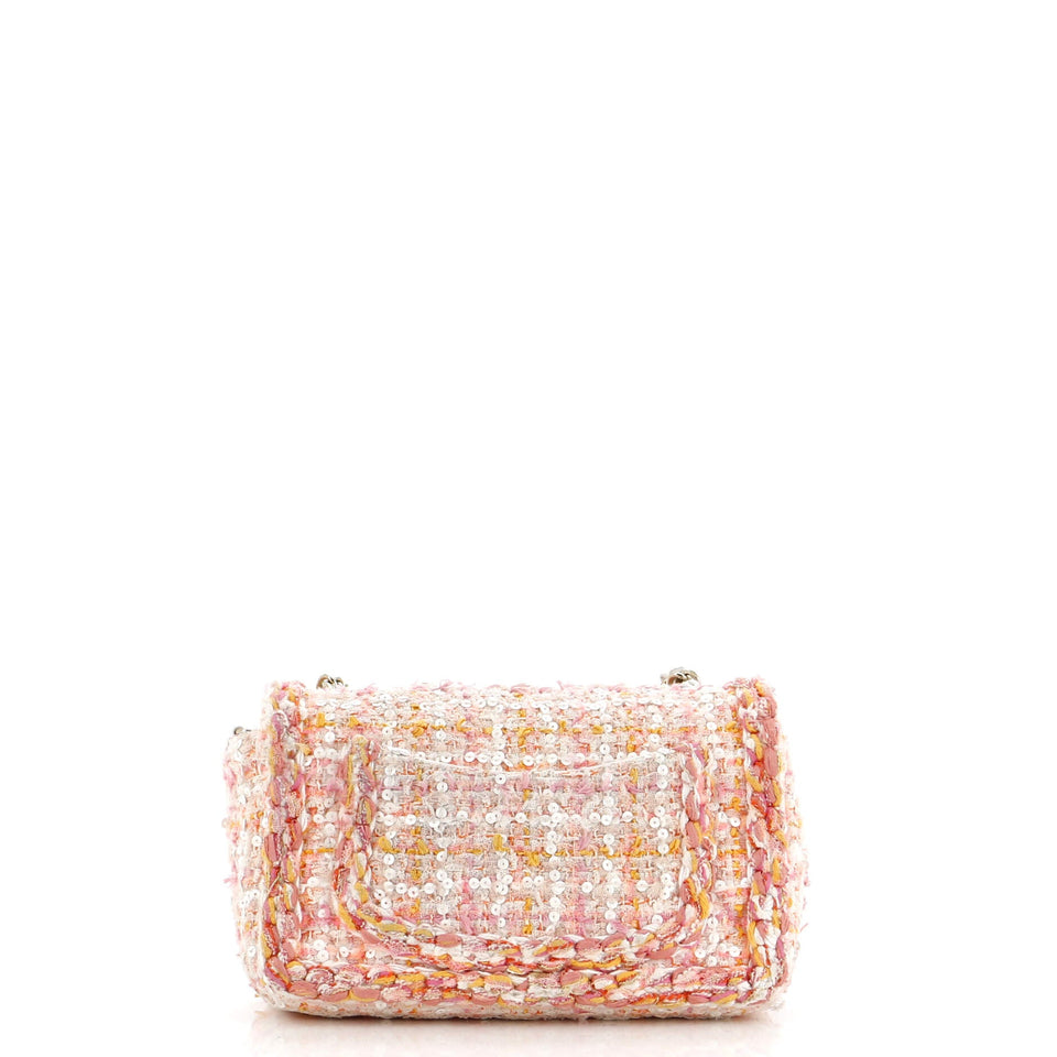 Classic Single Flap Bag Braided Quilted Tweed with Sequins Mini