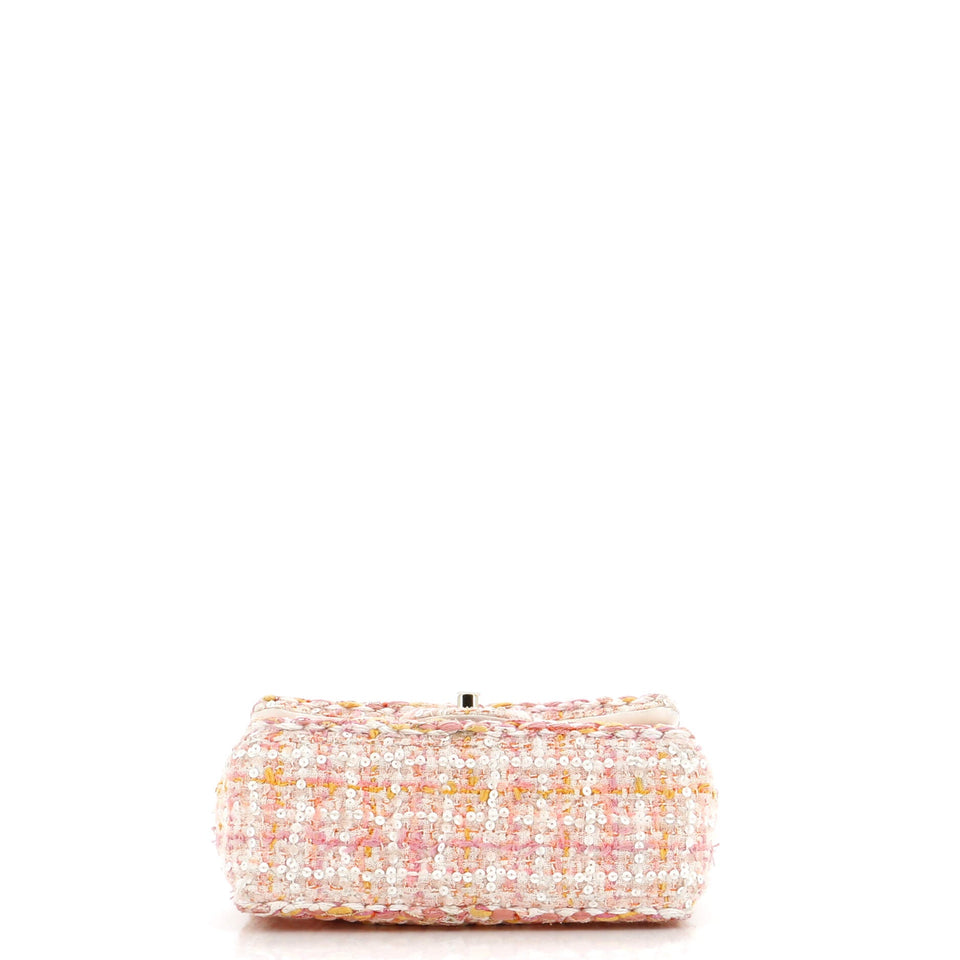 Classic Single Flap Bag Braided Quilted Tweed with Sequins Mini