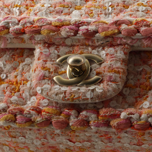 Classic Single Flap Bag Braided Quilted Tweed with Sequins Mini