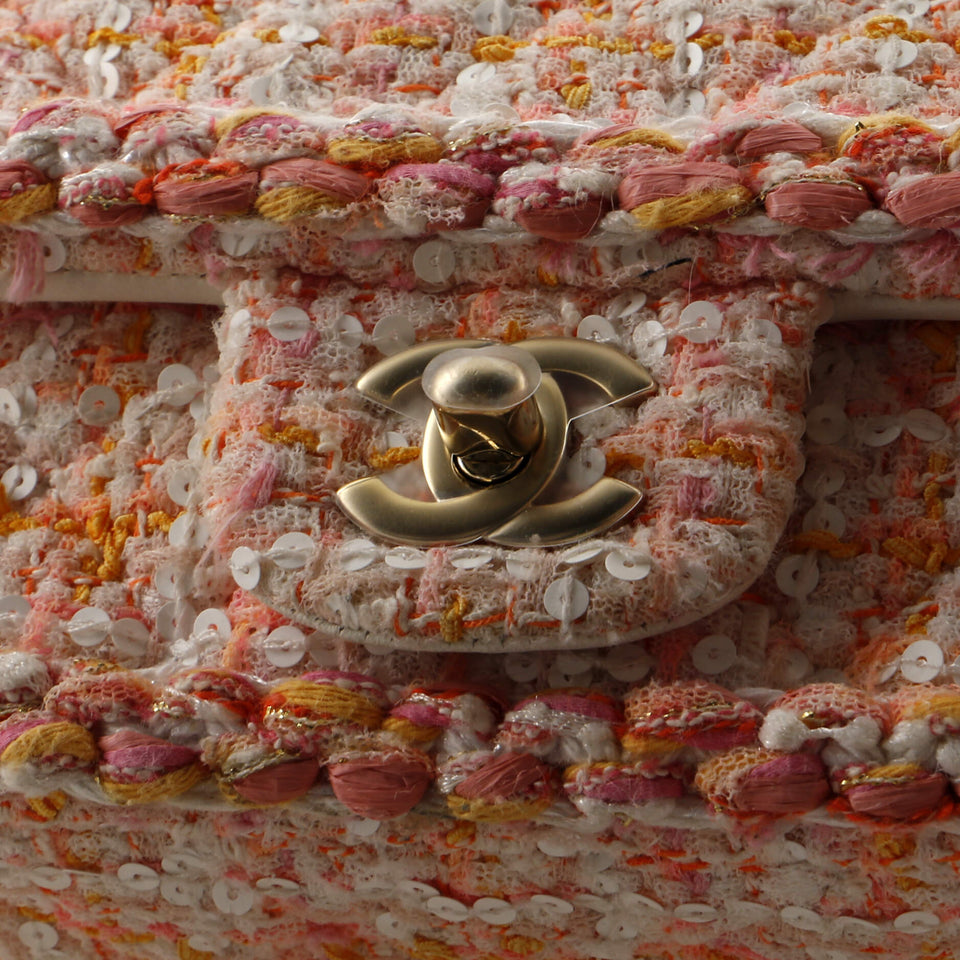 Classic Single Flap Bag Braided Quilted Tweed with Sequins Mini