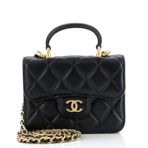 Top Handle Flap Coin Purse with Chain Quilted Lambskin