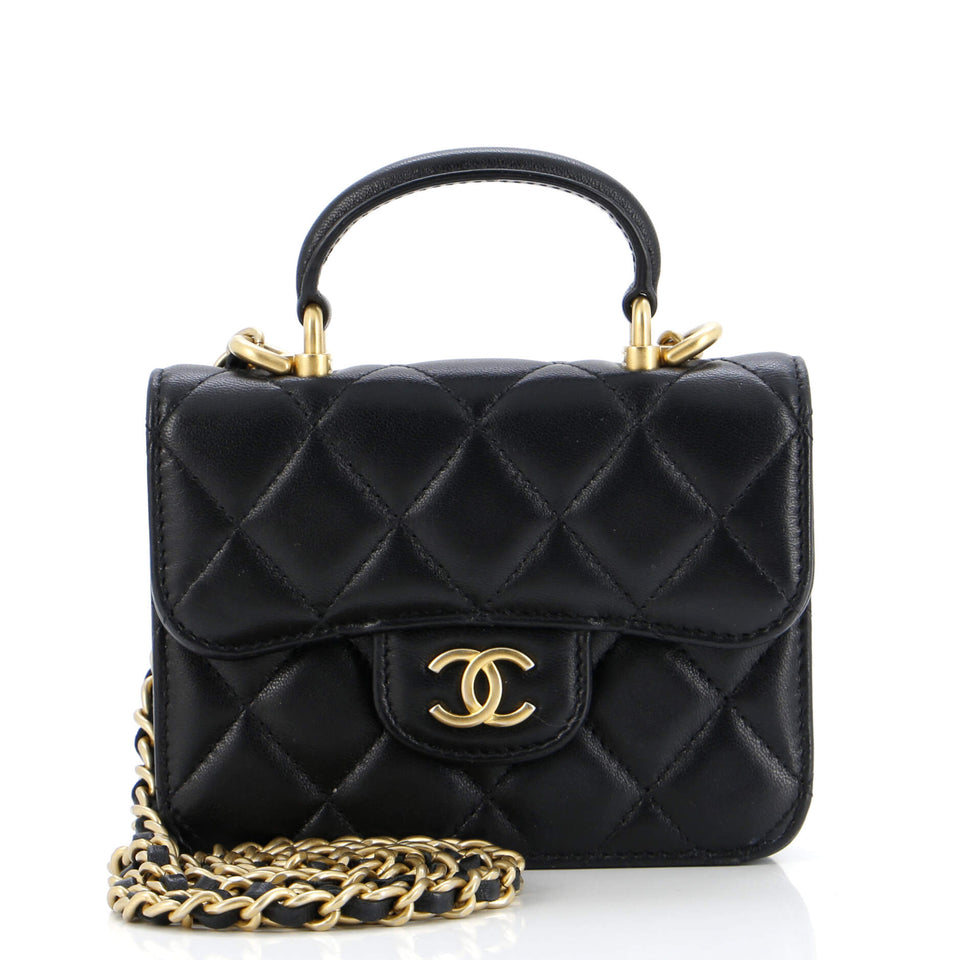 Top Handle Flap Coin Purse with Chain Quilted Lambskin