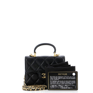 Top Handle Flap Coin Purse with Chain Quilted Lambskin