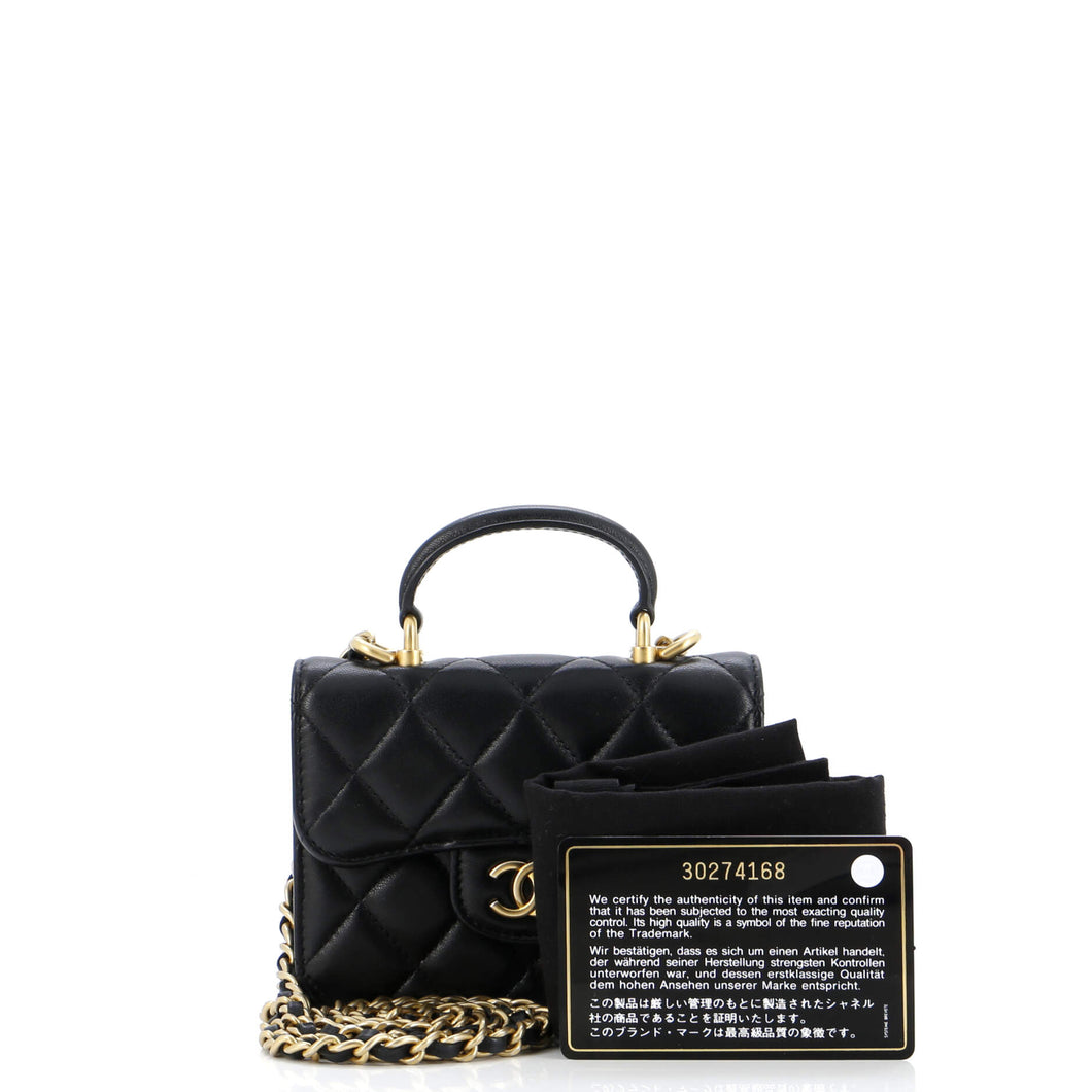 Top Handle Flap Coin Purse with Chain Quilted Lambskin
