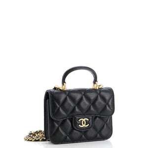 Top Handle Flap Coin Purse with Chain Quilted Lambskin