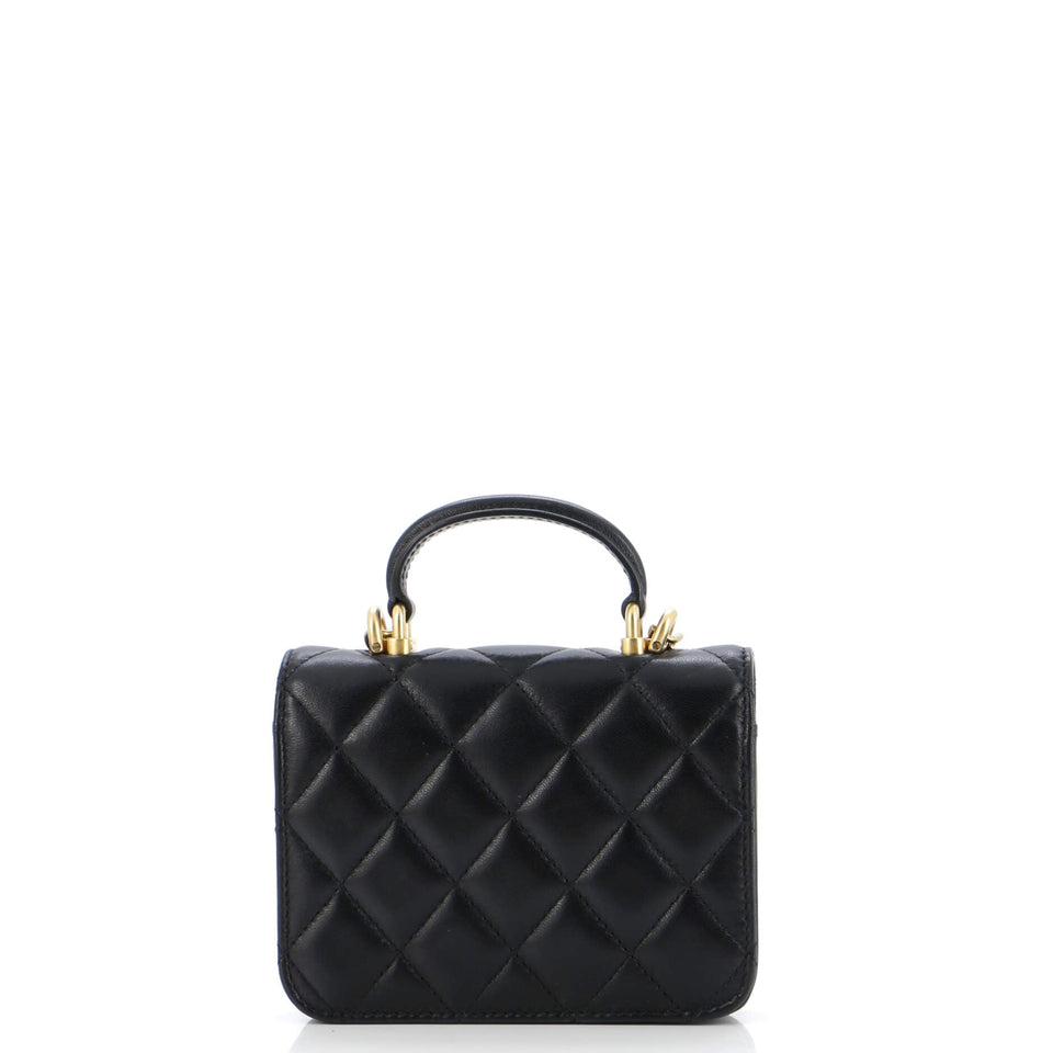 Top Handle Flap Coin Purse with Chain Quilted Lambskin