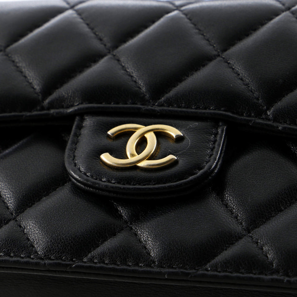 Top Handle Flap Coin Purse with Chain Quilted Lambskin