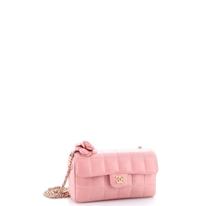 Camellia Chocolate Bar Flap Bag Quilted Lambskin Mini