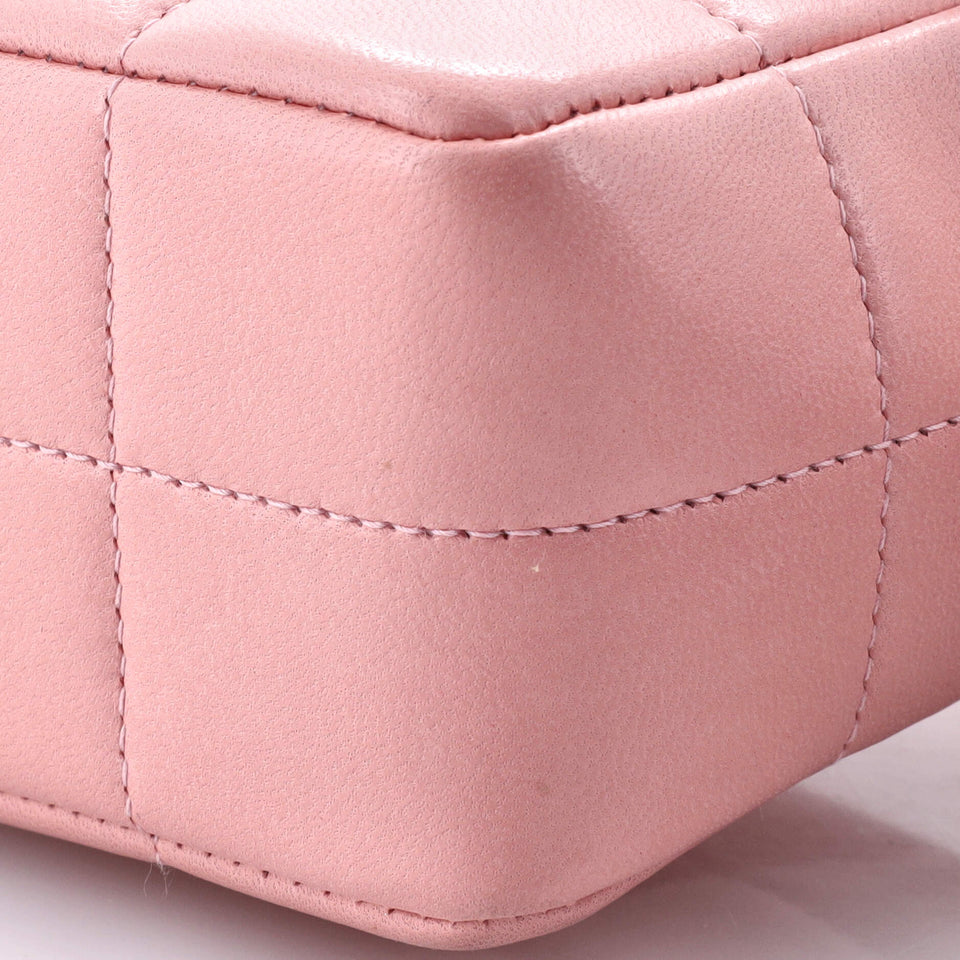 Camellia Chocolate Bar Flap Bag Quilted Lambskin Mini