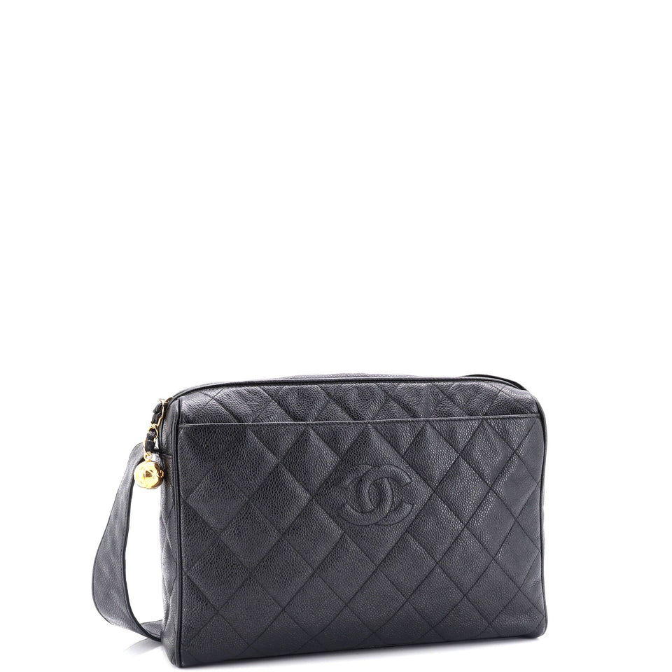 Vintage Diamond CC Shoulder Bag Quilted Caviar Large