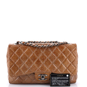Vintage Classic Single Flap Bag Quilted Crinkled Patent Jumbo