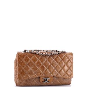 Vintage Classic Single Flap Bag Quilted Crinkled Patent Jumbo