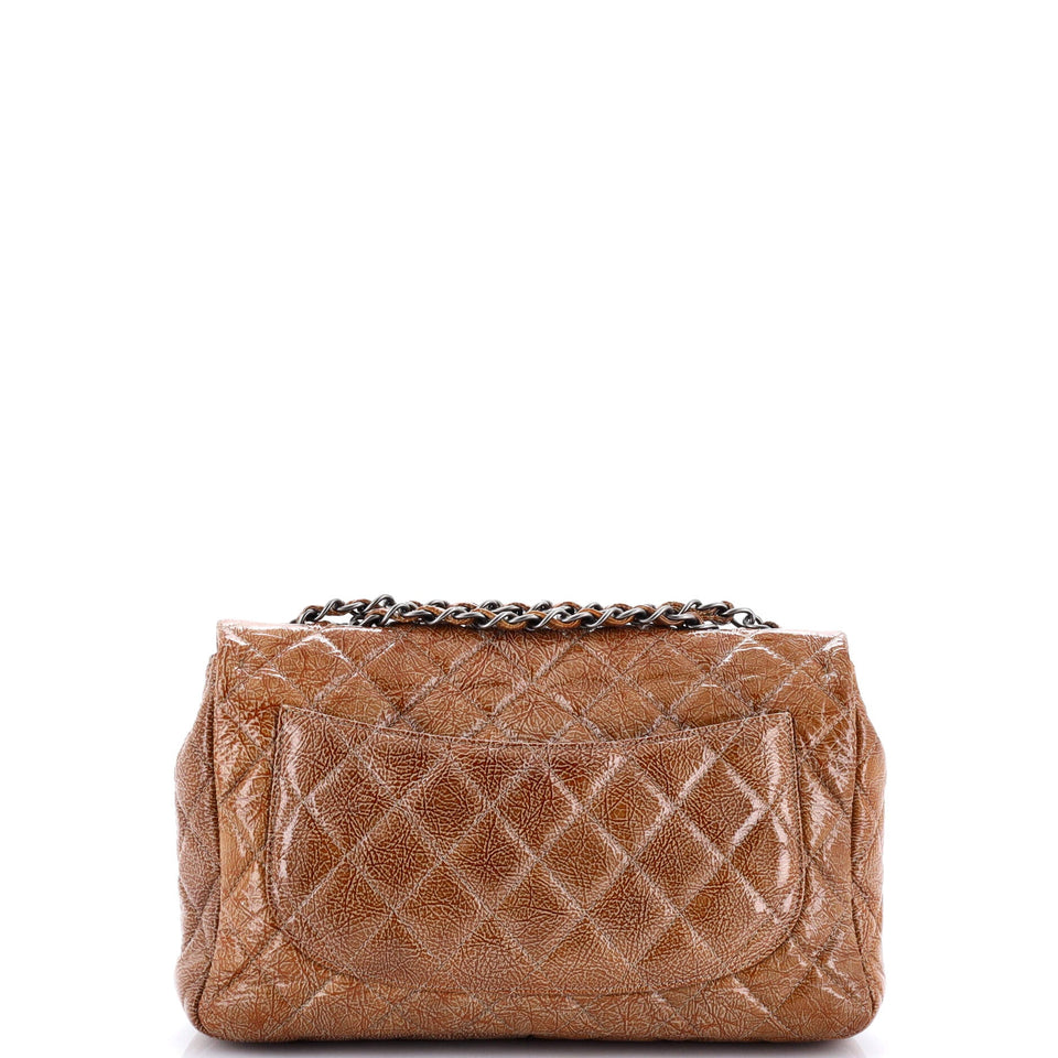 Vintage Classic Single Flap Bag Quilted Crinkled Patent Jumbo