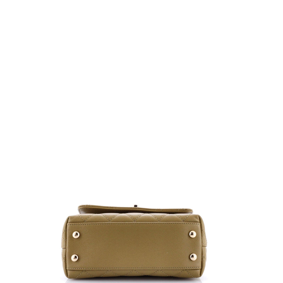 Coco Top Handle Bag Quilted Caviar with Lizard Embossed Handle Extra Mini