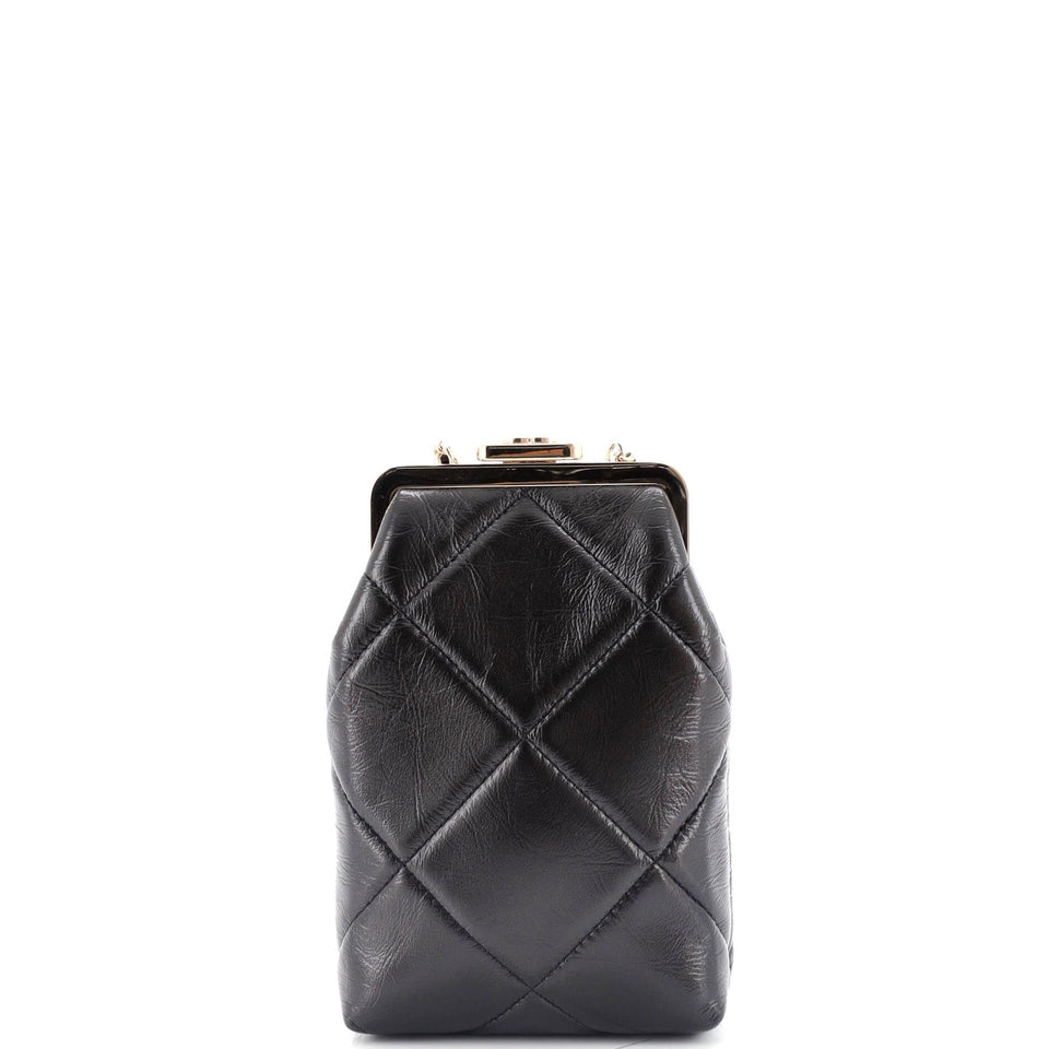 CC Kisslock Frame Clutch with Chain Quilted Lambskin Small