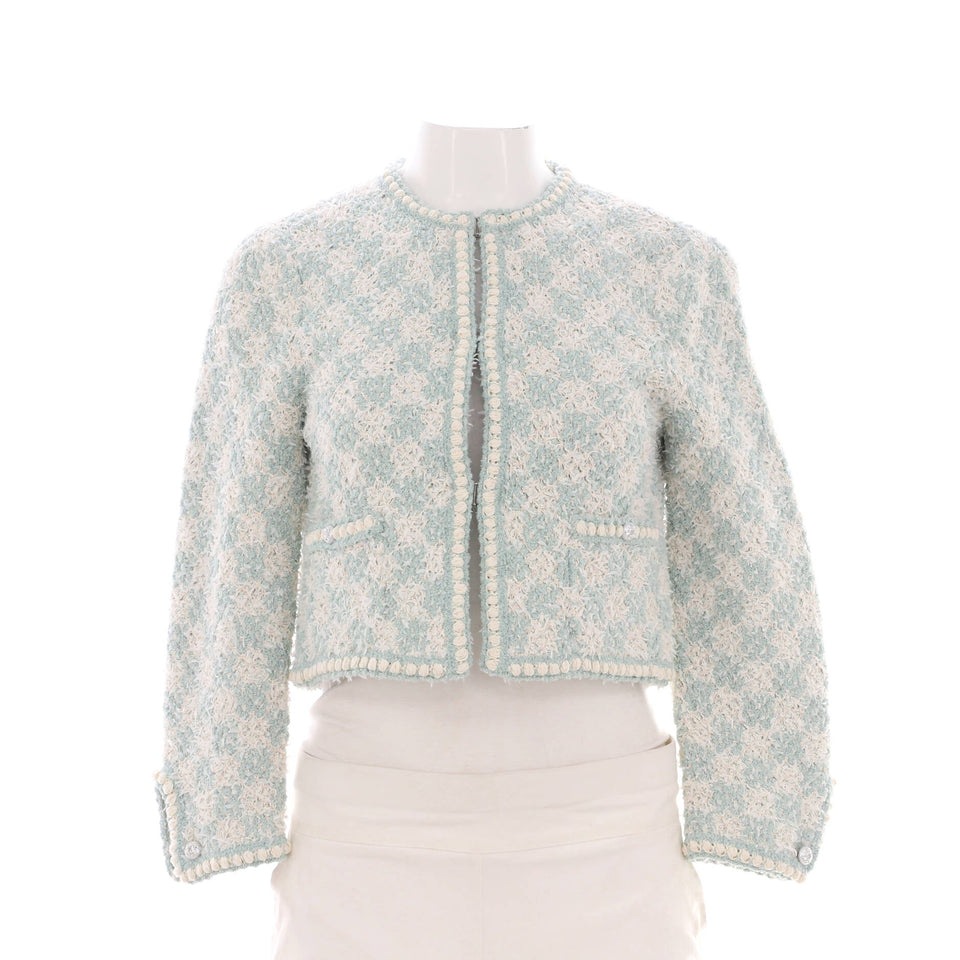 Women's Collarless Two Pocket Jacket Tweed