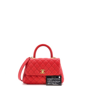 Coco Top Handle Bag Quilted Caviar with Lizard Embossed Handle Mini