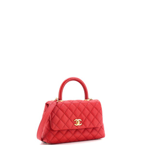 Coco Top Handle Bag Quilted Caviar with Lizard Embossed Handle Mini
