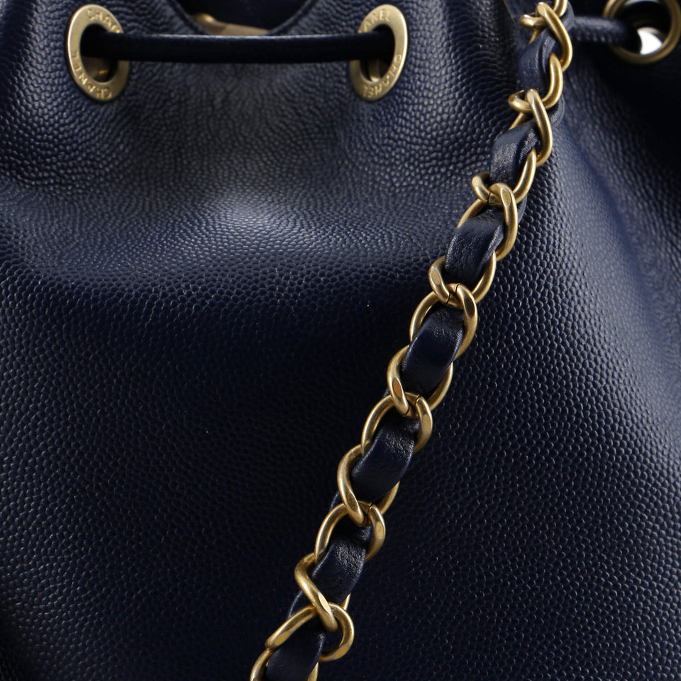 Deauville Drawstring Bucket Bag Studded Caviar Medium