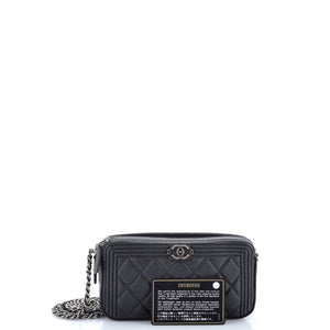 Boy Double Zip Clutch with Chain Quilted Caviar