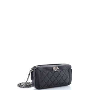Boy Double Zip Clutch with Chain Quilted Caviar