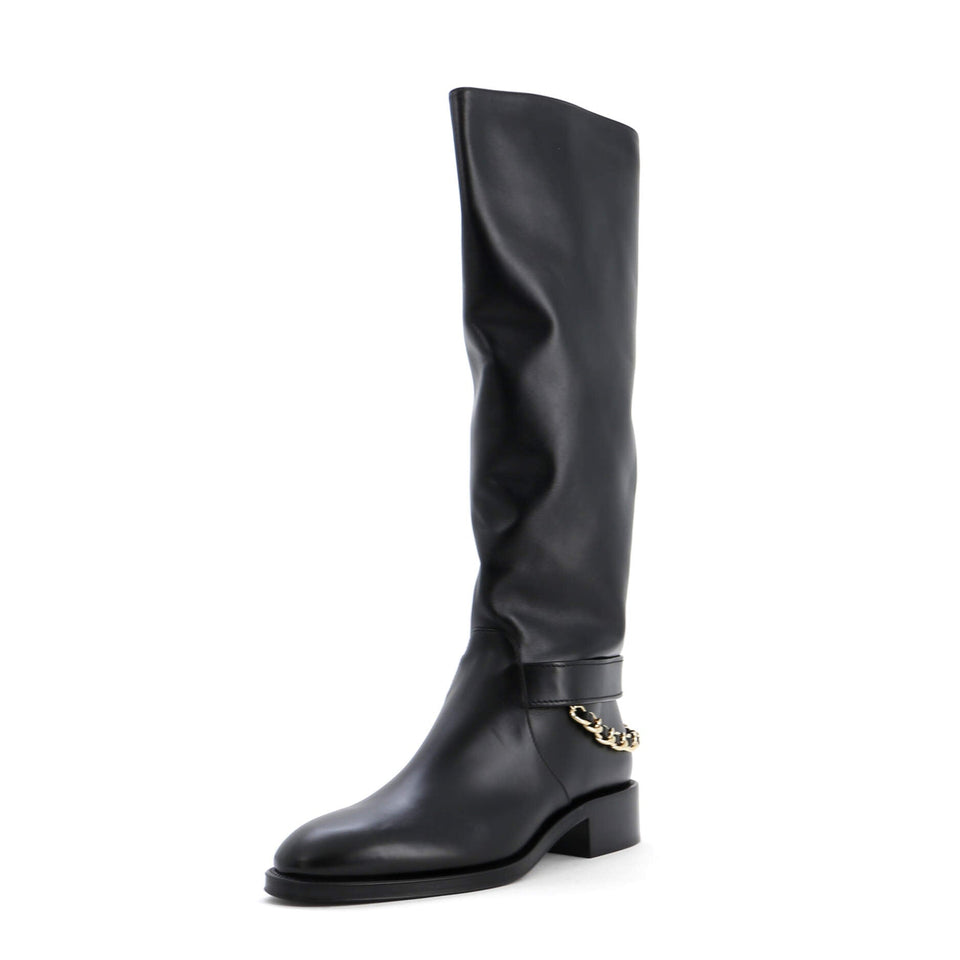 Women's CC Chain Knee High Riding Boots Leather