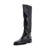 Women's CC Chain Knee High Riding Boots Leather