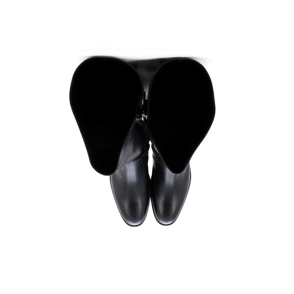 Women's CC Chain Knee High Riding Boots Leather