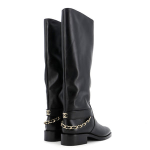Women's CC Chain Knee High Riding Boots Leather