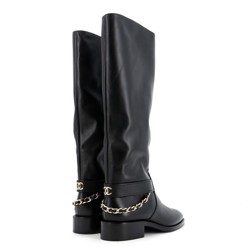 Women's CC Chain Knee High Riding Boots Leather