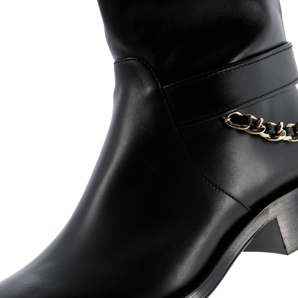 Women's CC Chain Knee High Riding Boots Leather