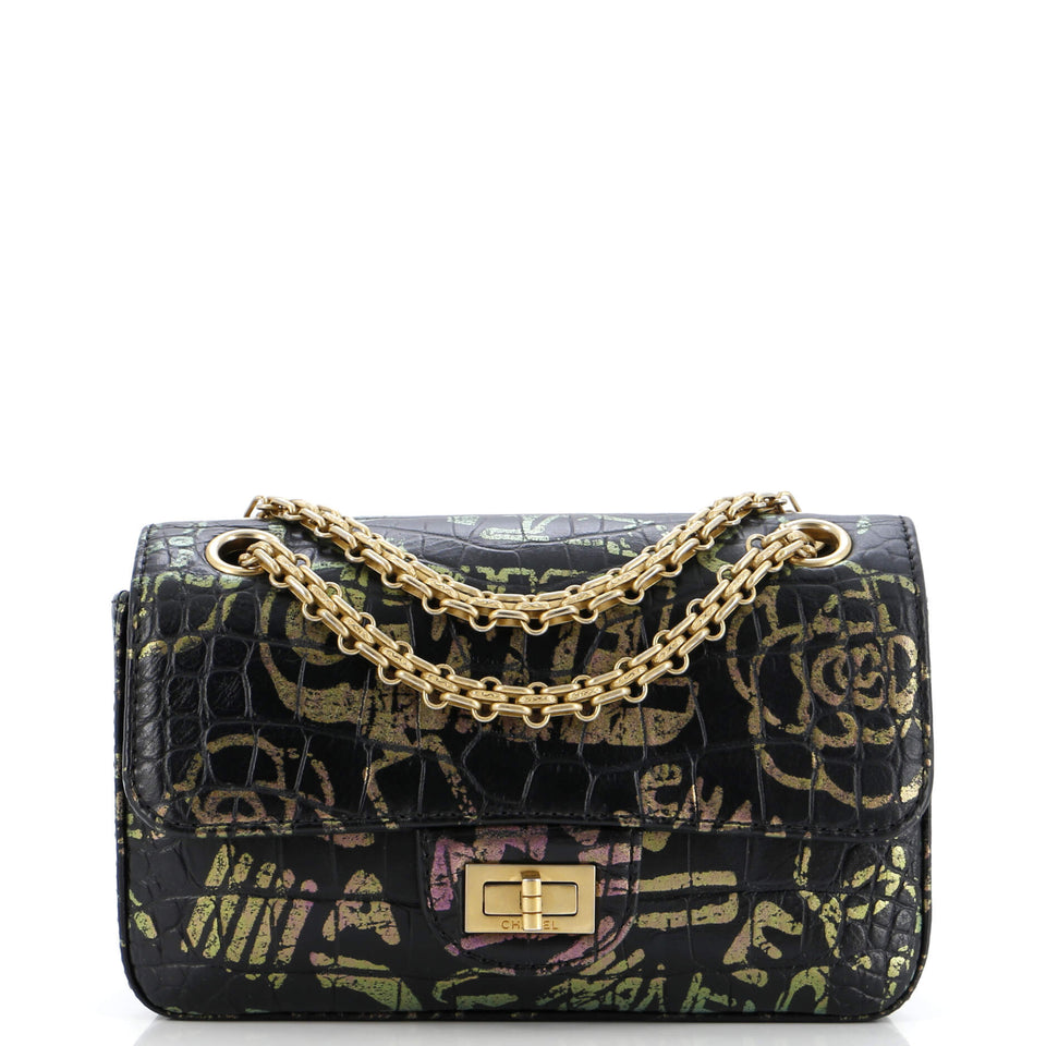 Reissue 2.55 Flap Bag Graffiti Crocodile Embossed Calfskin Mini