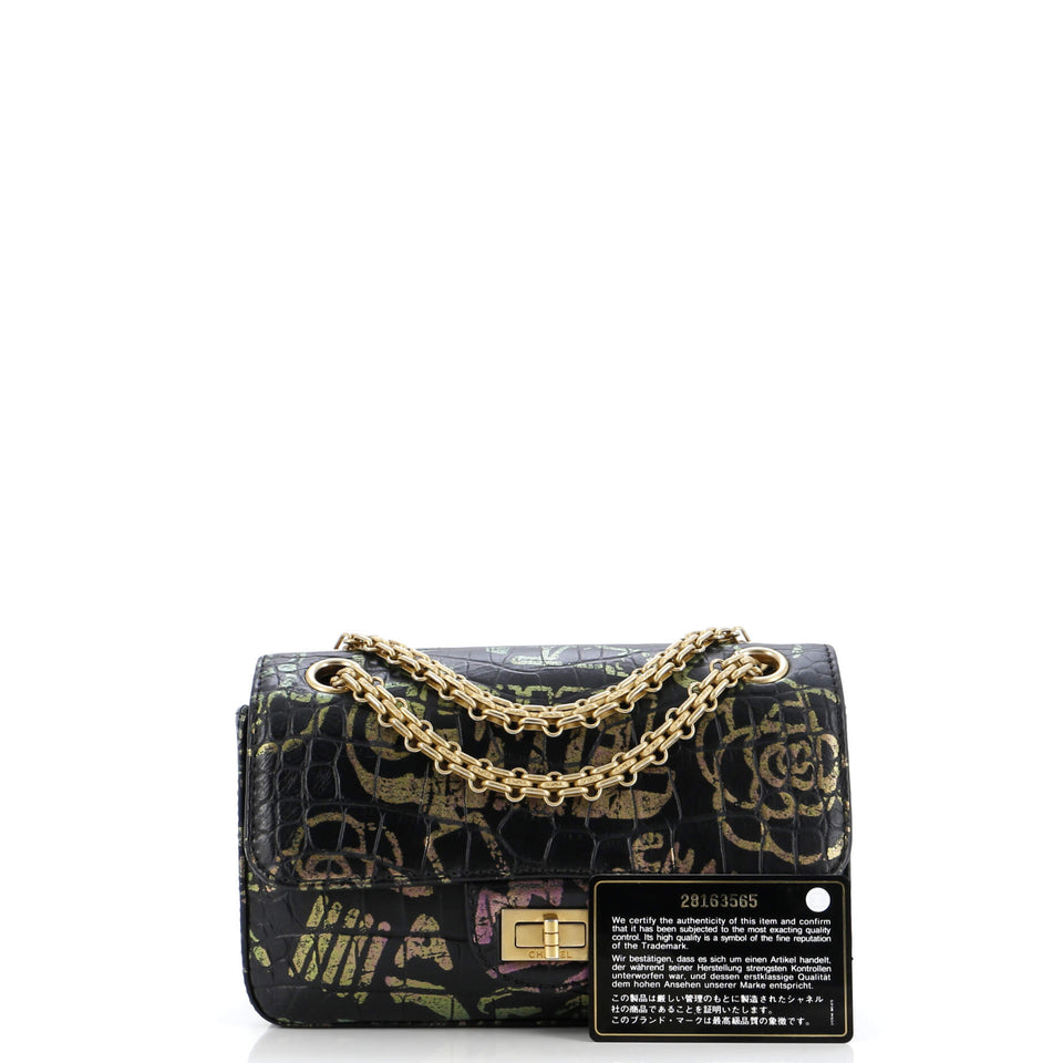 Reissue 2.55 Flap Bag Graffiti Crocodile Embossed Calfskin Mini
