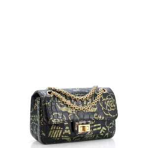 Reissue 2.55 Flap Bag Graffiti Crocodile Embossed Calfskin Mini