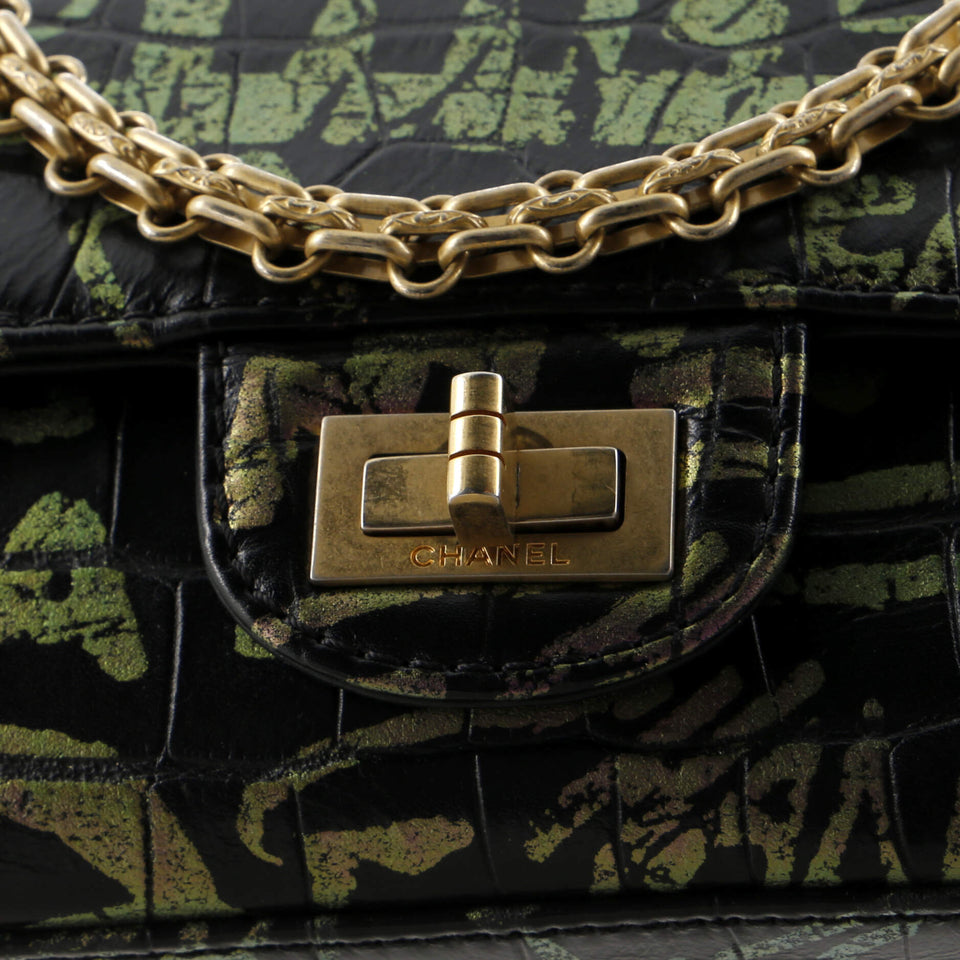 Reissue 2.55 Flap Bag Graffiti Crocodile Embossed Calfskin Mini