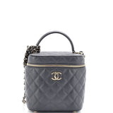 CC Top Handle Vanity Case with Chain Quilted Caviar Small