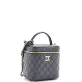 CC Top Handle Vanity Case with Chain Quilted Caviar Small