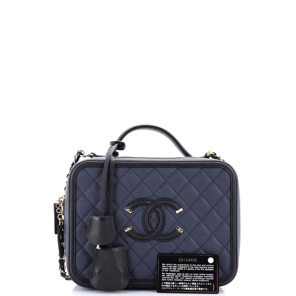 Filigree Vanity Case Quilted Caviar Large