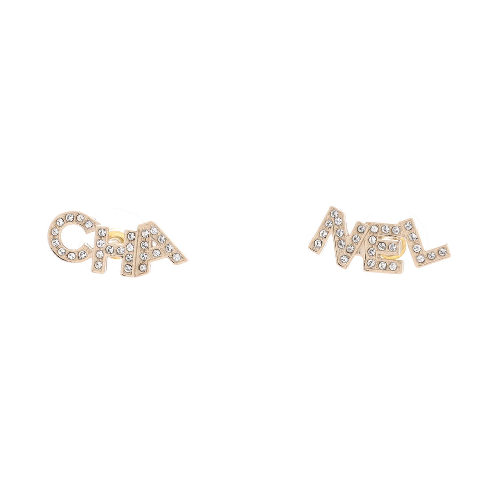 CHA-NEL Stud Earrings Metal with Crystals