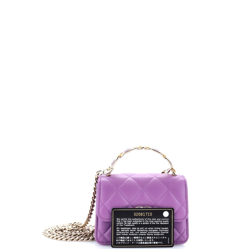 Coco Enamel Top Handle Flap Clutch with Chain Quilted Lambskin