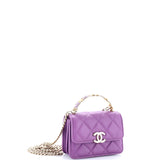Coco Enamel Top Handle Flap Clutch with Chain Quilted Lambskin