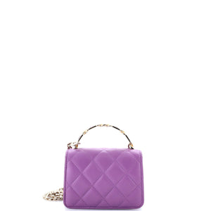 Coco Enamel Top Handle Flap Clutch with Chain Quilted Lambskin